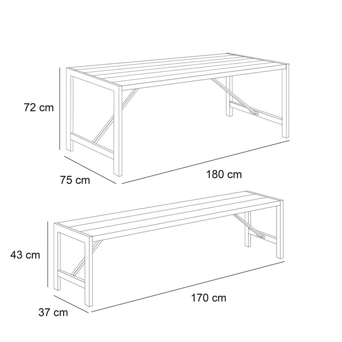 HORTUS bord m/to bænke H-model sort